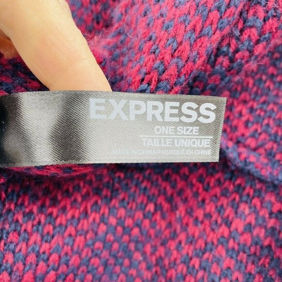 Express Womens One Size Fits Most Plaid Infinity Sweater Scarf Red Blue $50 379 - Picture 5 of 5